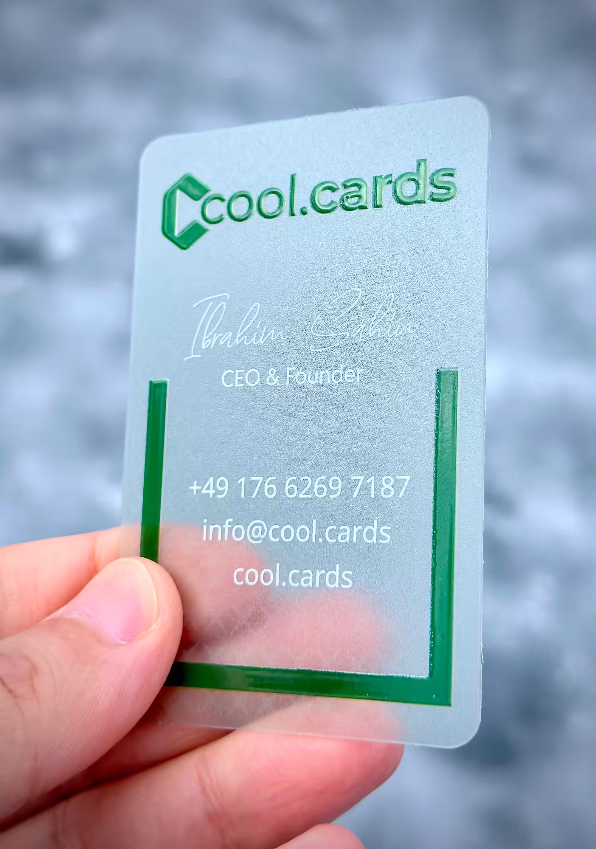 Transparent business card tall right image